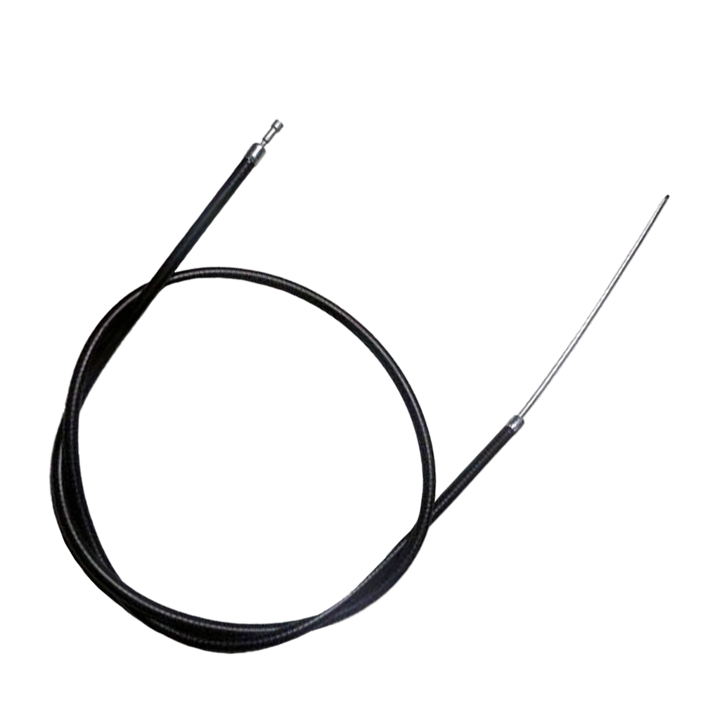 Black cable with metal connectors and looped length