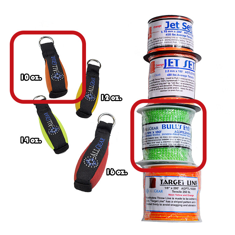 AllGear Throwbag Combo 10oz 2.5mm x 180' Bulls Eye AGTB10&DPTL25180