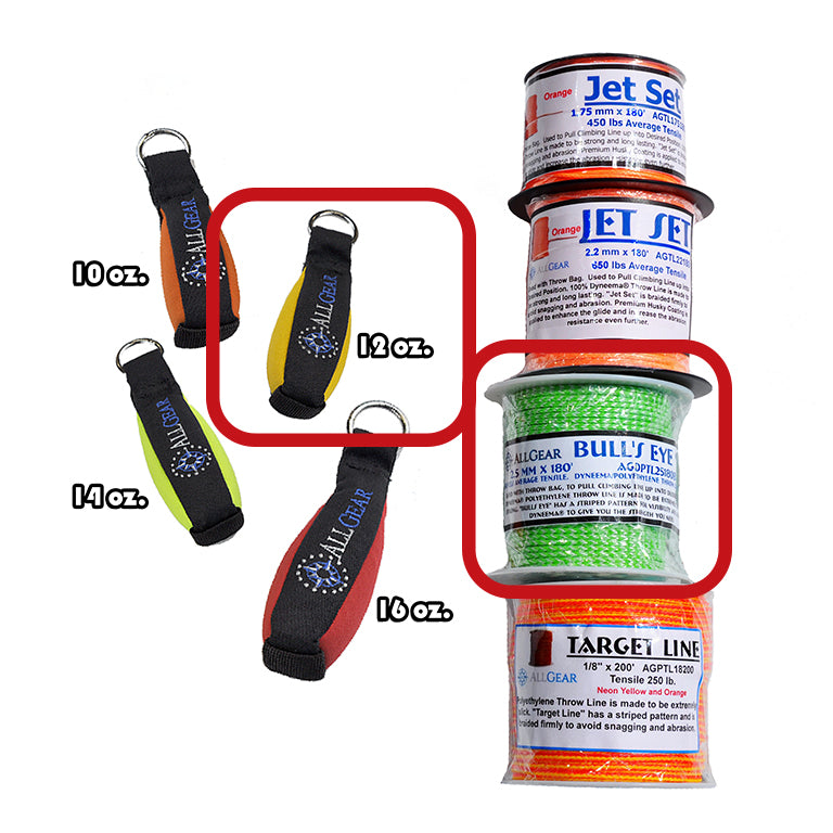 AllGear Throwbag Combo 12oz 2.5mm x 180' Bulls Eye AGTB12&DPTL25180