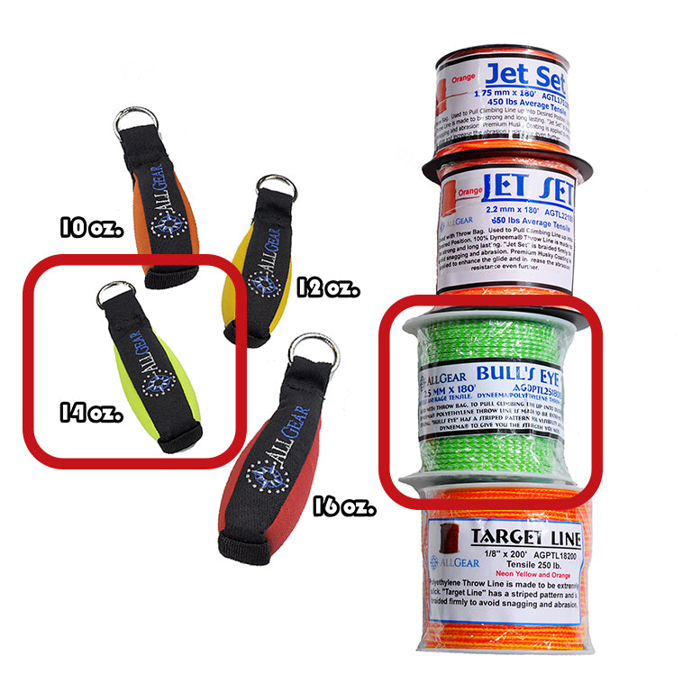 AllGear Throwbag Combo 14oz 2.5mm x 180' Bulls Eye AGTB16&DPTL25180