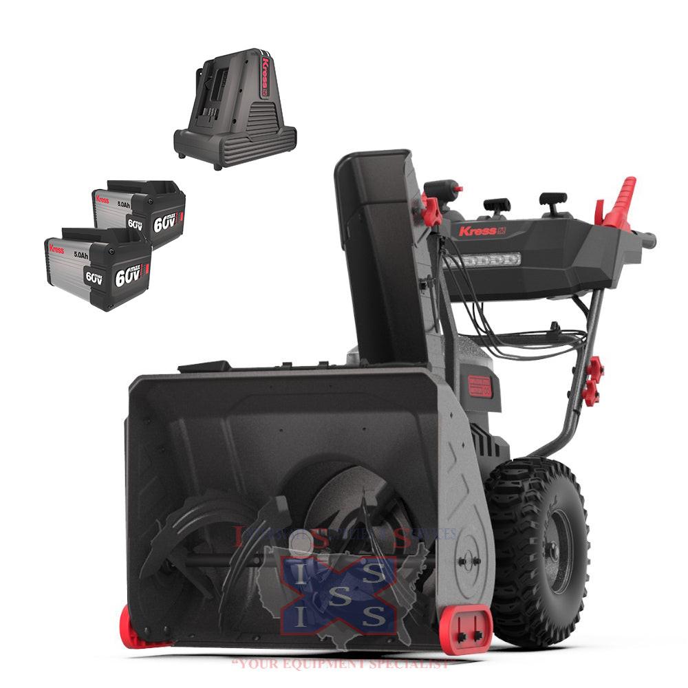 Kress 60V 24-inch 2-Stage Snow Thrower (2 x 5Ah Batteries + 8A Dual Port Charger).