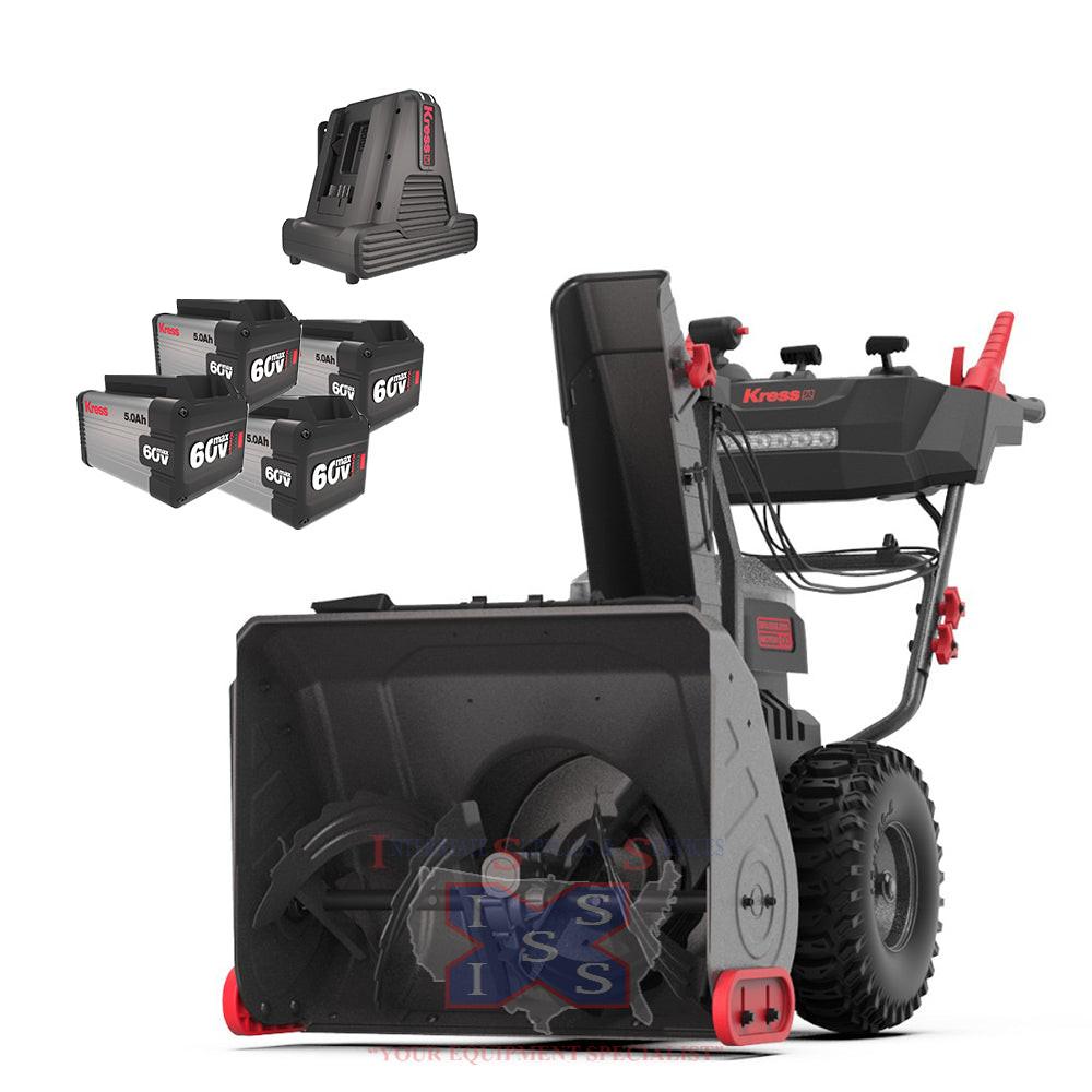 Kress 60V 24-inch 2-Stage Snow Thrower (4 x 5Ah Batteries + 8A Dual Port Charger).