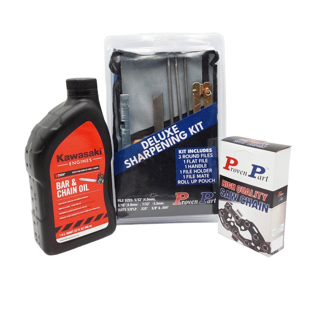 Proven Part (1) 24" Chain 3/8" .050" 80DL 72LGX80G 33RSC-80 (1) Qt Oil (1)Deluxe Sharpening Kit
