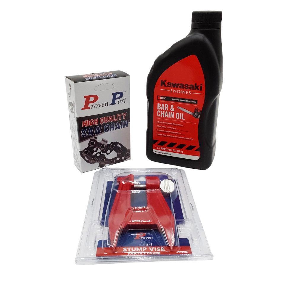 Proven Part (1) 24" Full Chisel 3/8" Pitch .050" Gauge 84DL (1) Quart Oil (1) Stump Vise