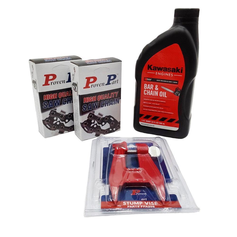 Proven Part (2) 28" Full Skip Chain For 28" Bar 3/8" Pitch .050" Gauge 93DL Fits Husqvarna 585550093 (1) Qt Oil (1) Stump Vise