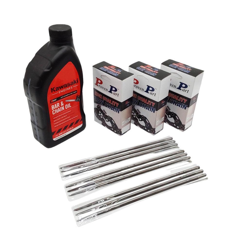 Proven Part (3) 20" Full Skip Chain For 20" Bar 3/8" Pitch .050" Gauge 72DL Fits Stihl 3676 005 0072 (1) Qt Oil (9) Files