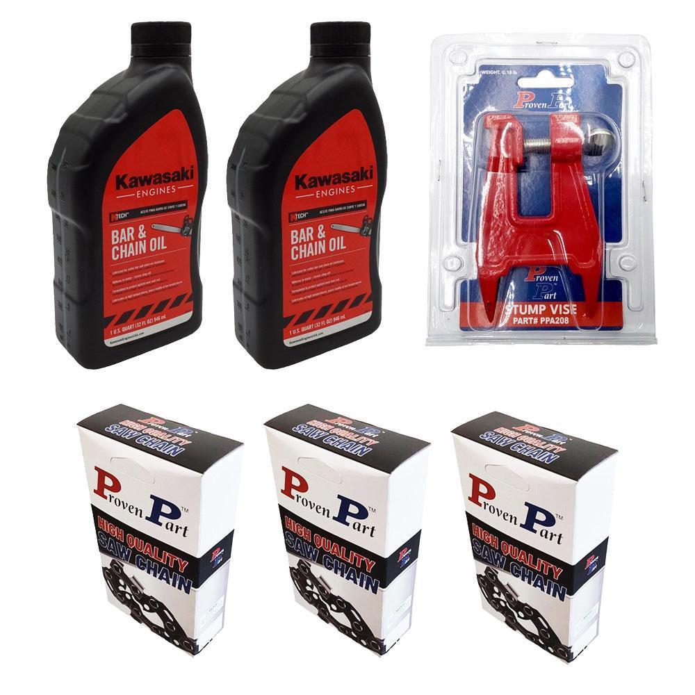 Proven Part (3) 18" Full Skip Chain For 18" Bar 3/8" Pitch .050" Gauge 68DL Fits Husqvarna 455 Rancher (2) Qt Oil (1) Stump Vise