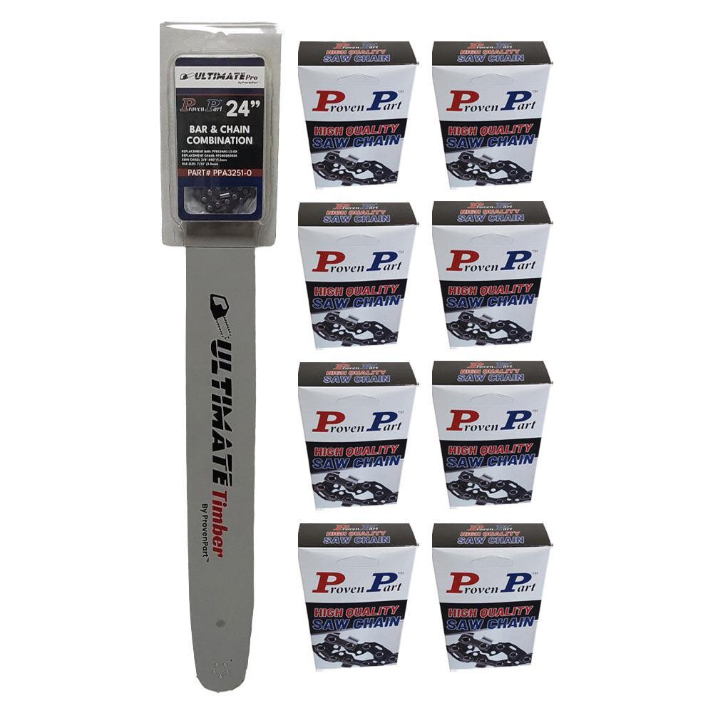 Proven Part 24" Bar 3/8" .050" 84DL Fits Poulan 4900 5200 5400 240RNDD176 With 9 Chains