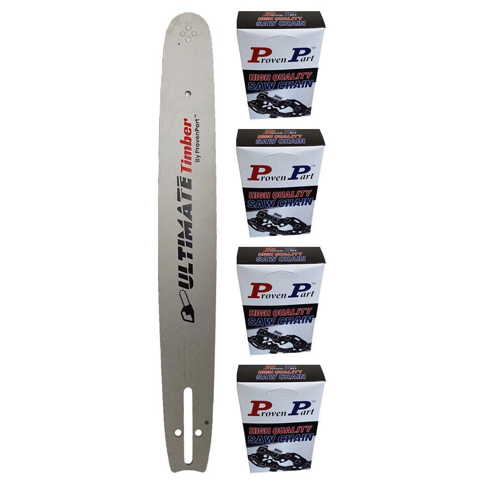 Proven Part 16" Guide Bar K095 And 4 Full Chisel Chains .050" 66DL .325" Fits Echo 16F0LD3366C LS UH