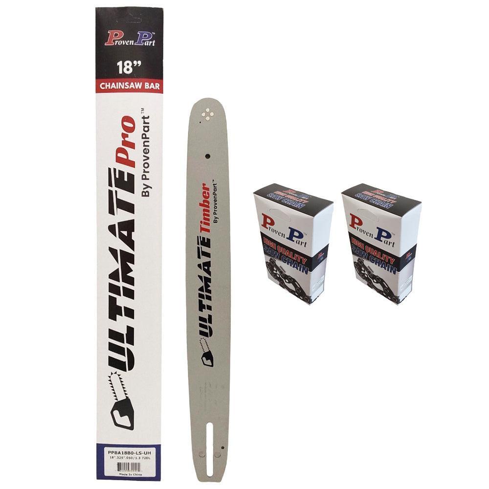 Proven Part 18" Chainsaw Bar And 2 Pack Semi Chisel Chain Combo .325" .050" 72DL For Echo Fits 18F0AD3372C
