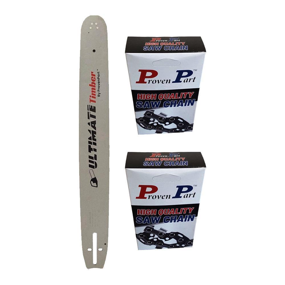 Proven Part 20" Chainsaw Guide Bar And 2 Pack Semi Chisel Chain Combo 3/8" .050" 72DL