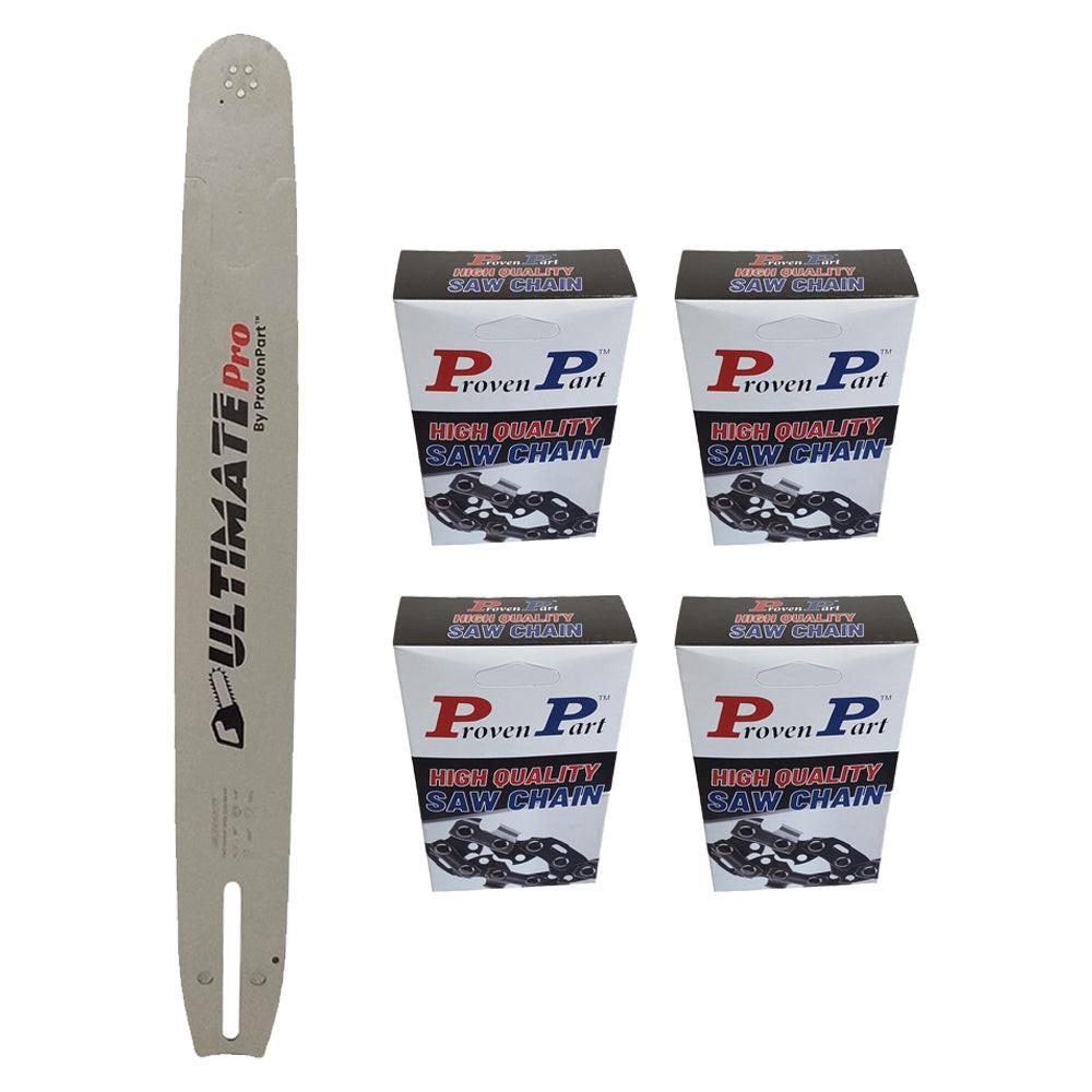 Proven Part 20" Chainsaw Guide Bar And 4 Pack Semi Chisel Chain Combo 3/8" .050" 72DL For Husqvarna 596687472