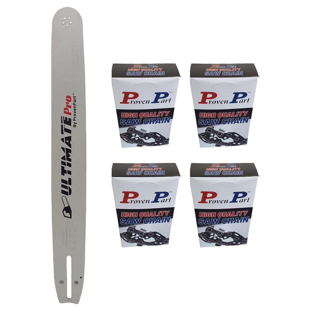 Proven Part 20" Chainsaw Bar And 4 Pack Semi Chisel Chain Combo 3/8" .058" 72DL 208RNDD009