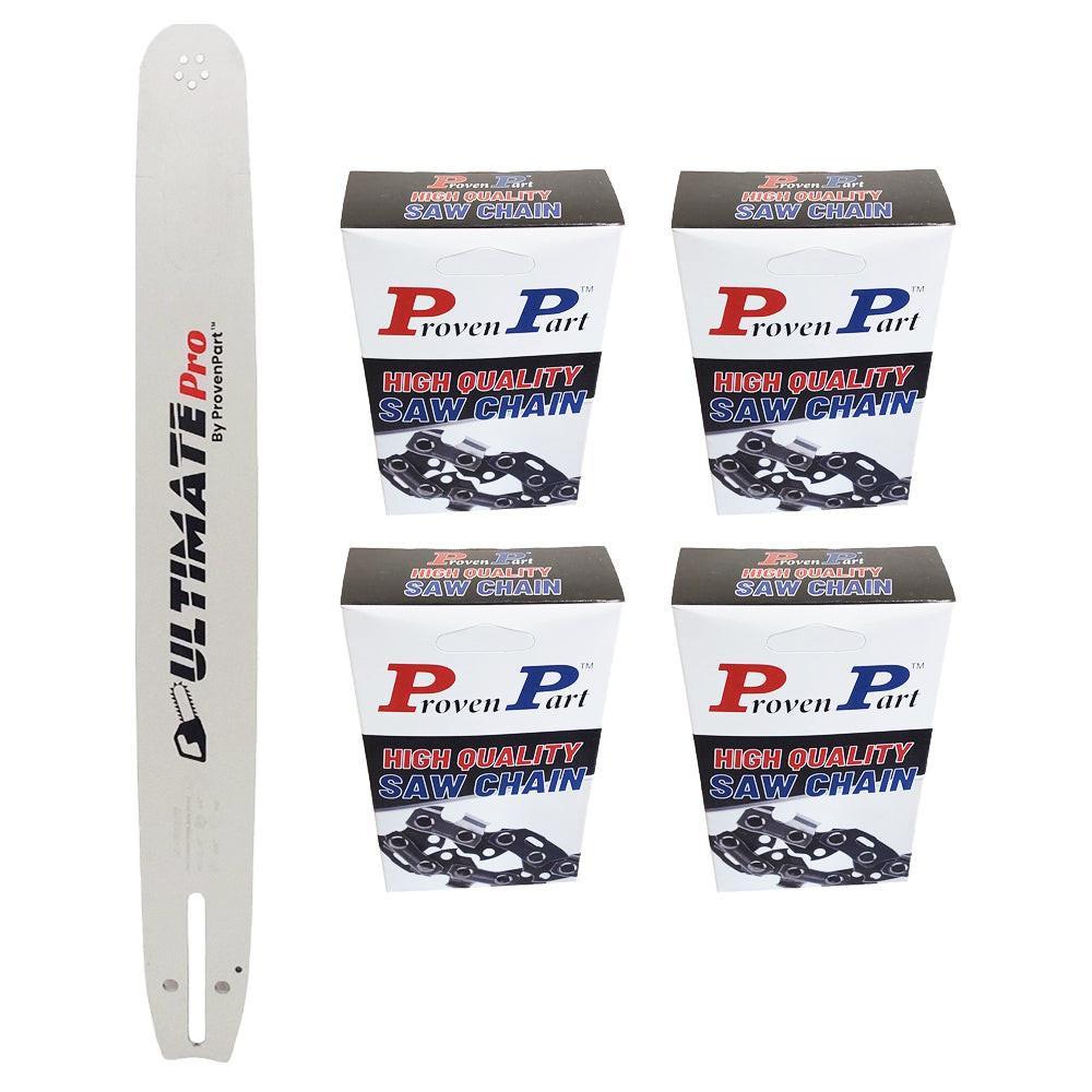 Proven Part 20" Chainsaw Guide Bar And 4 Pack Full Skip Chisel Chain Combo 3/8" .050" 72DL For Husqvarna 596687472