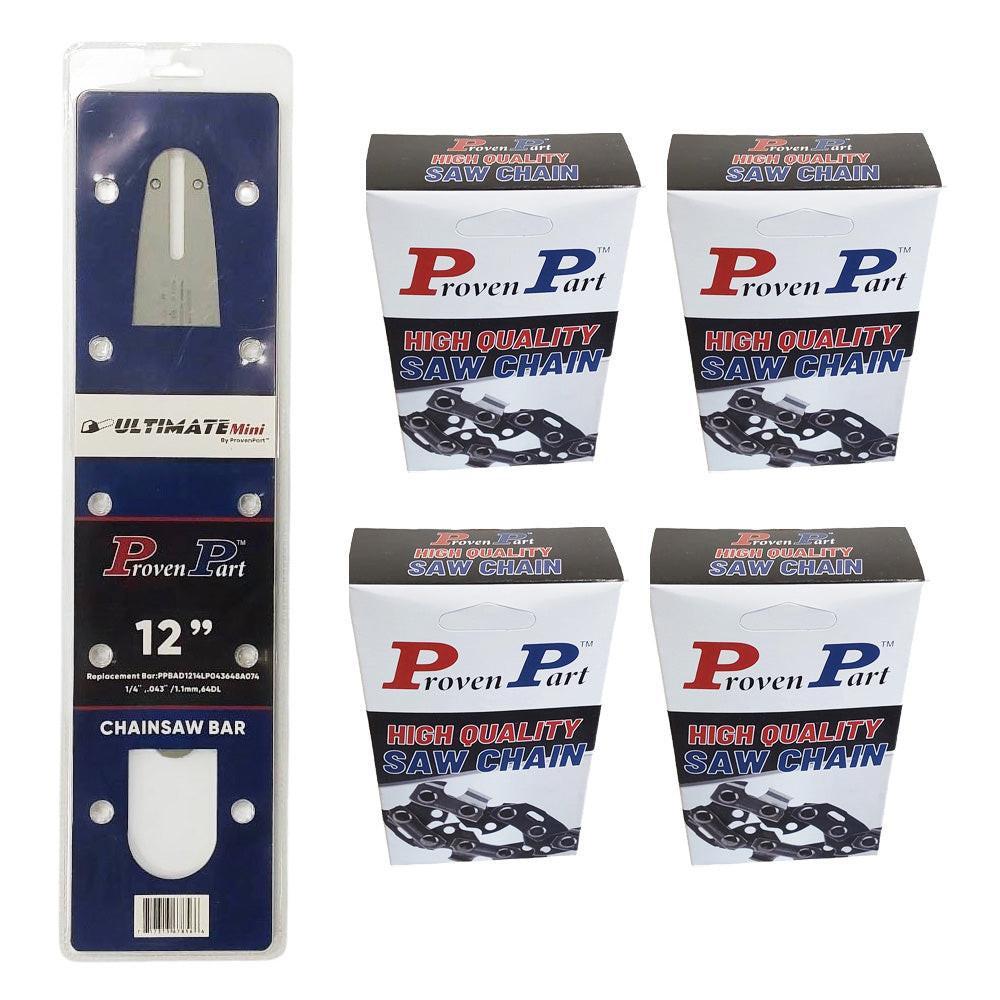 Proven Part 12In Bar and 4 Chains 3/8LP .043 64DL Fits Stihl HT130, HT131, HT156, MSA120C 30050083405