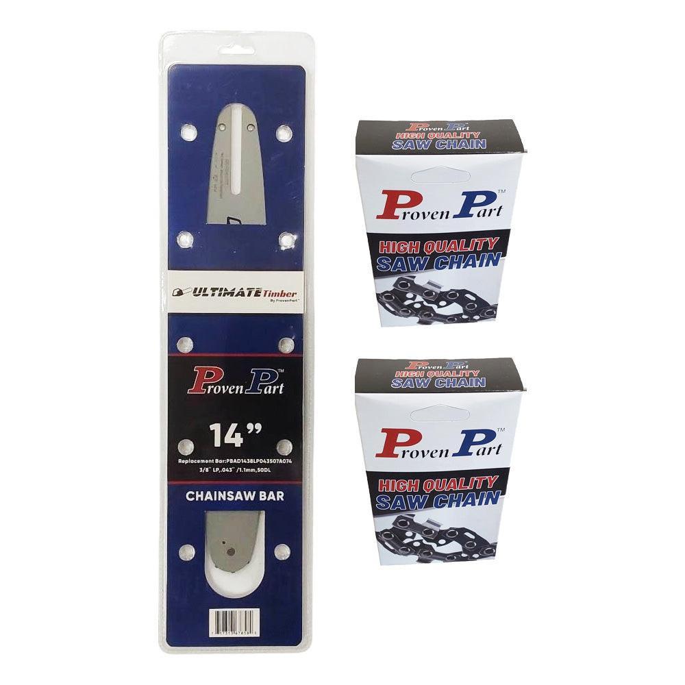 Proven Part 14" Guide Bar And 2 Pack Full Chisel Chain 3/8"LP .043" 50DL Fits Stihl 3005 000 3909