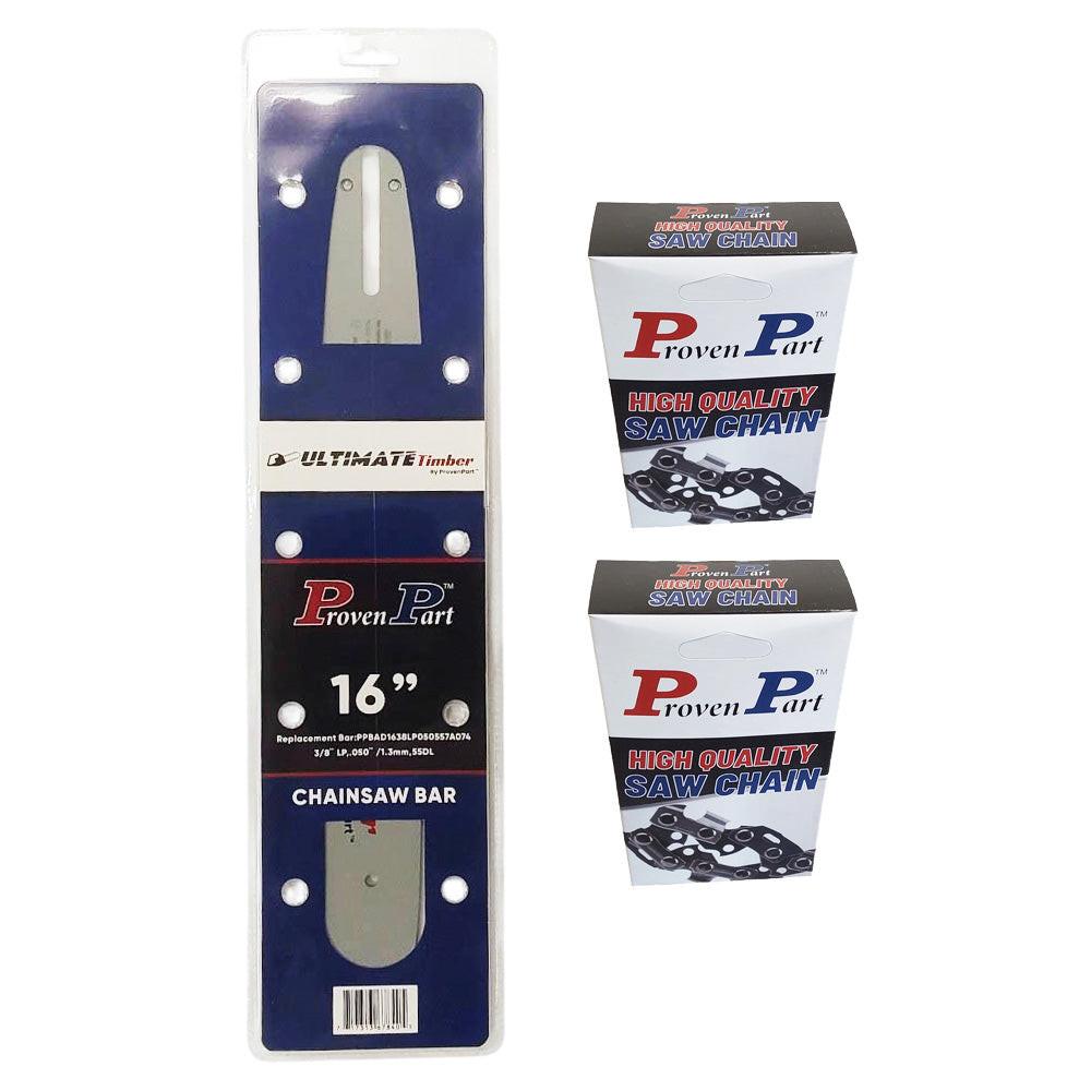 Proven Part 16In Bar and 2 Chains 3/8LP .050 55DL Fits Olympyk 240, 241, 244, 935, OLE 140F, OLE 300 160SDEA074