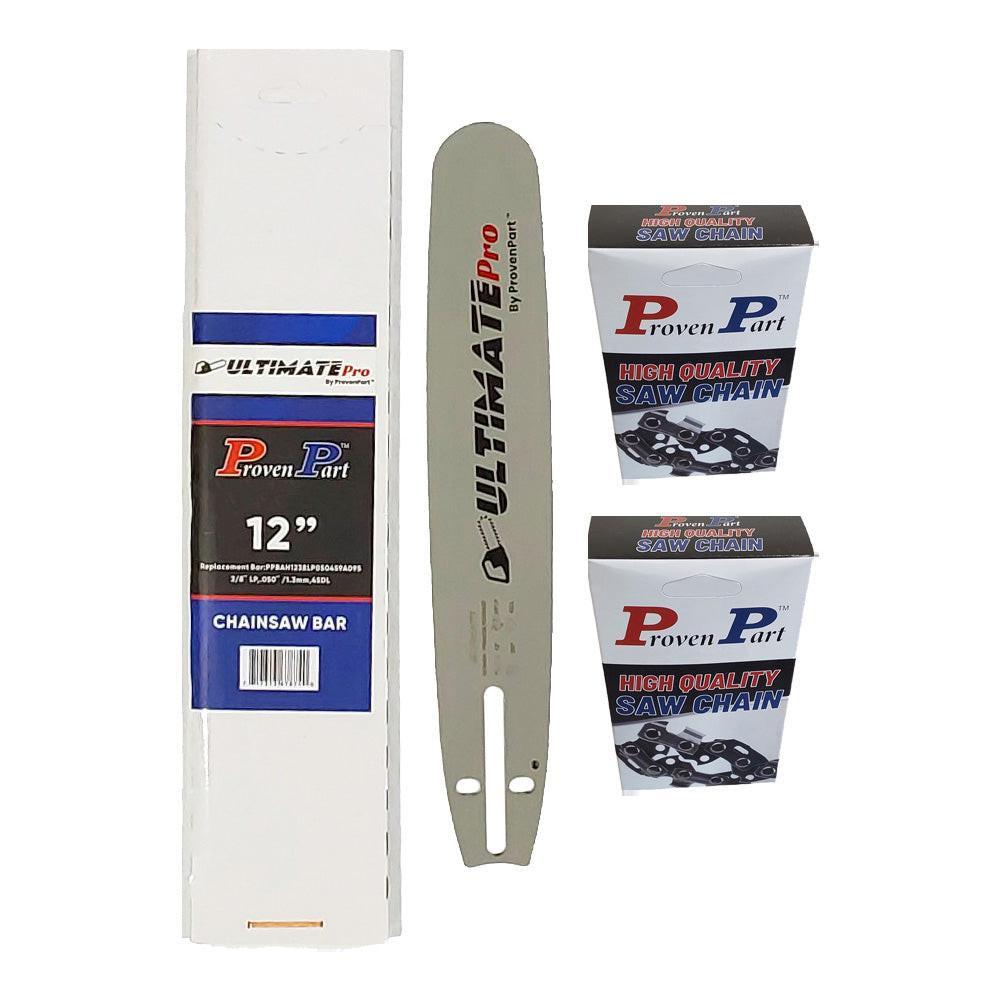 Proven Part 12In Bar and 2 Chains 3/8LP .050 45DL Fits Husqvarna 327P4X, 327P5X, 327PT5S, 334T 5019592‑45, 120SXEA095