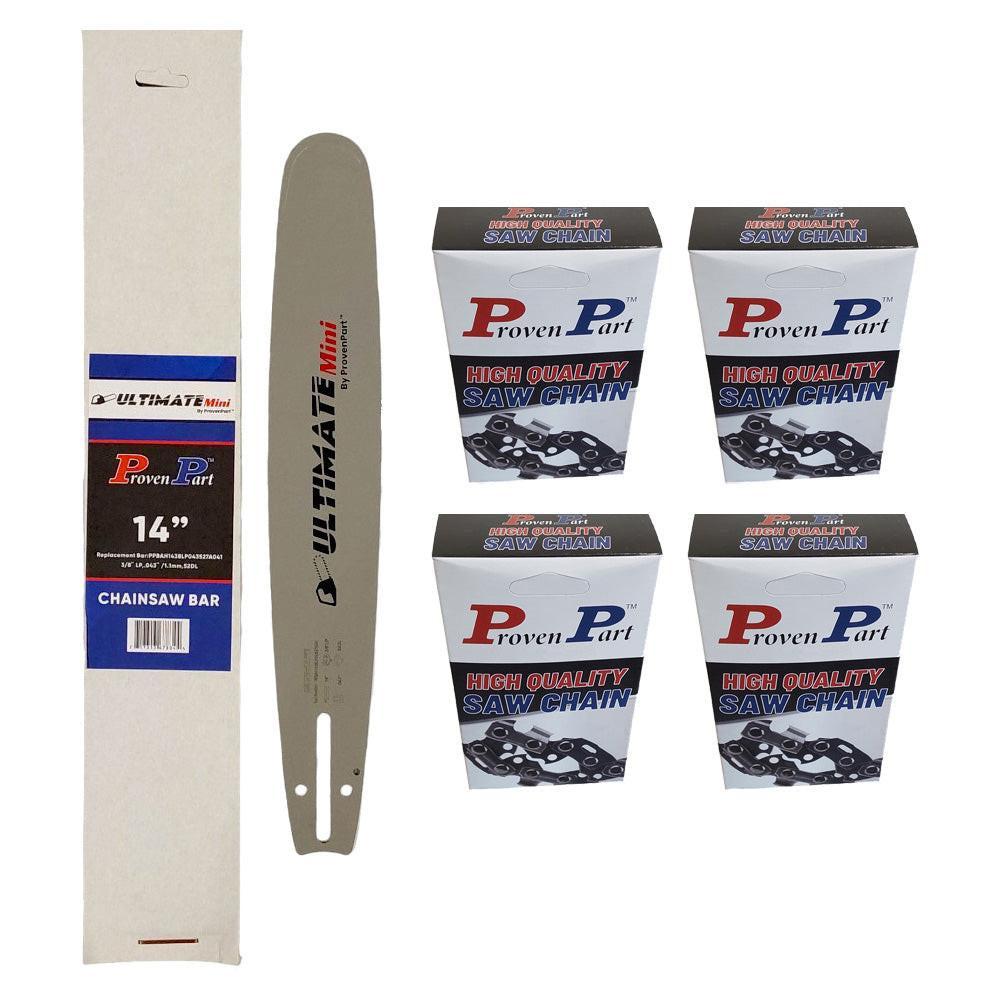 Proven Part 14In Bar and 4 Chains 3/8LP .043 52DL Fits Dolmar 100, 101, 102, 103, 104, 105, 106, 108, ES-161 DOP144MLEA041DO