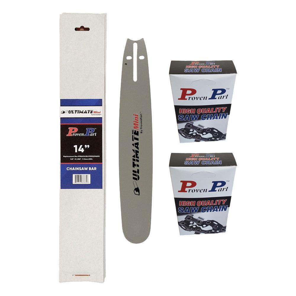 Proven Part 14In Bar and 2 Chains 3/8LP .050 52DL Fits Husqvarna 135, 140, 236, 240E, 316 electric, 334T 5019592‑52, HL‑280‑52