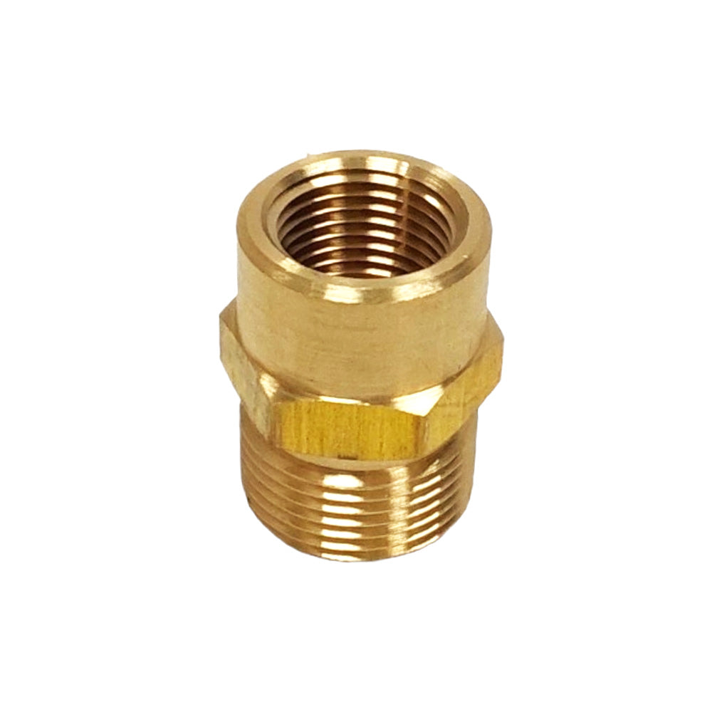 Brass pressure washer twist fitting, M22 to 3/8 in FNPT, threaded ports