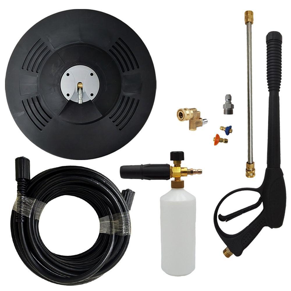 Proven Part 15" Floor Scrubber, 50' Hose, Pro-Gun Kit & Quick Connect, 1/4" Quick Connect Pivoting Coupler, Nozzle Kit, Foam Lance, Quick Connect Coupler Plug 3/8" Steel Plug X M22 Male Threads