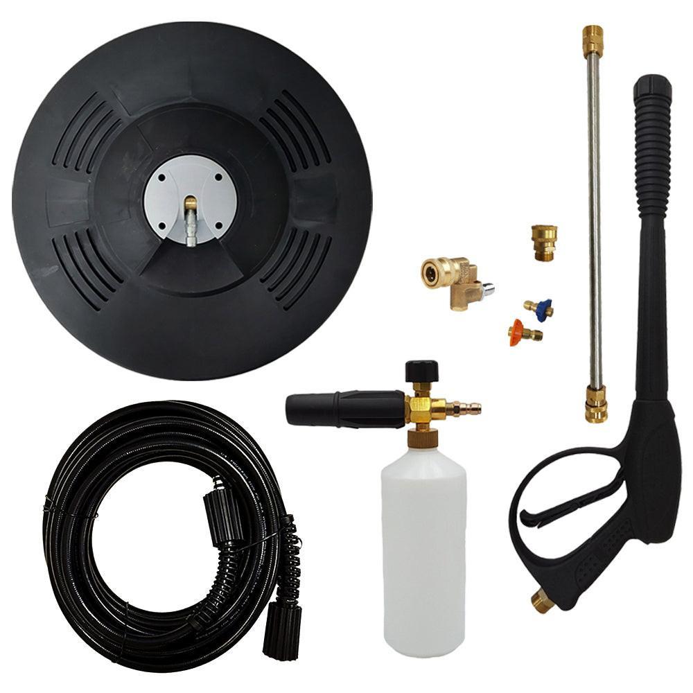 Proven Part 15" Floor Scrubber, 25' Hose, Pro-Gun Kit & Quick Connect, 1/4" Quick Connect Pivoting Coupler, Nozzle Kit, Foam Lance, Screw-Type DisConnect Fitting 3/8" Female-M22 Brass