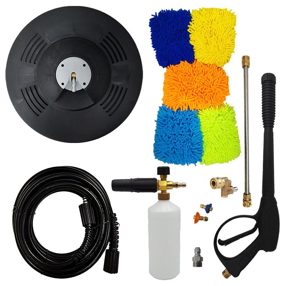 Proven Part 15" Floor Scrubber, 50' Hose, Pro-Gun Kit & Quick Connect, 1/4" Quick Connect Pivoting Coupler, Nozzle Kit, Foam Lance, (5) Microfiber Mitts