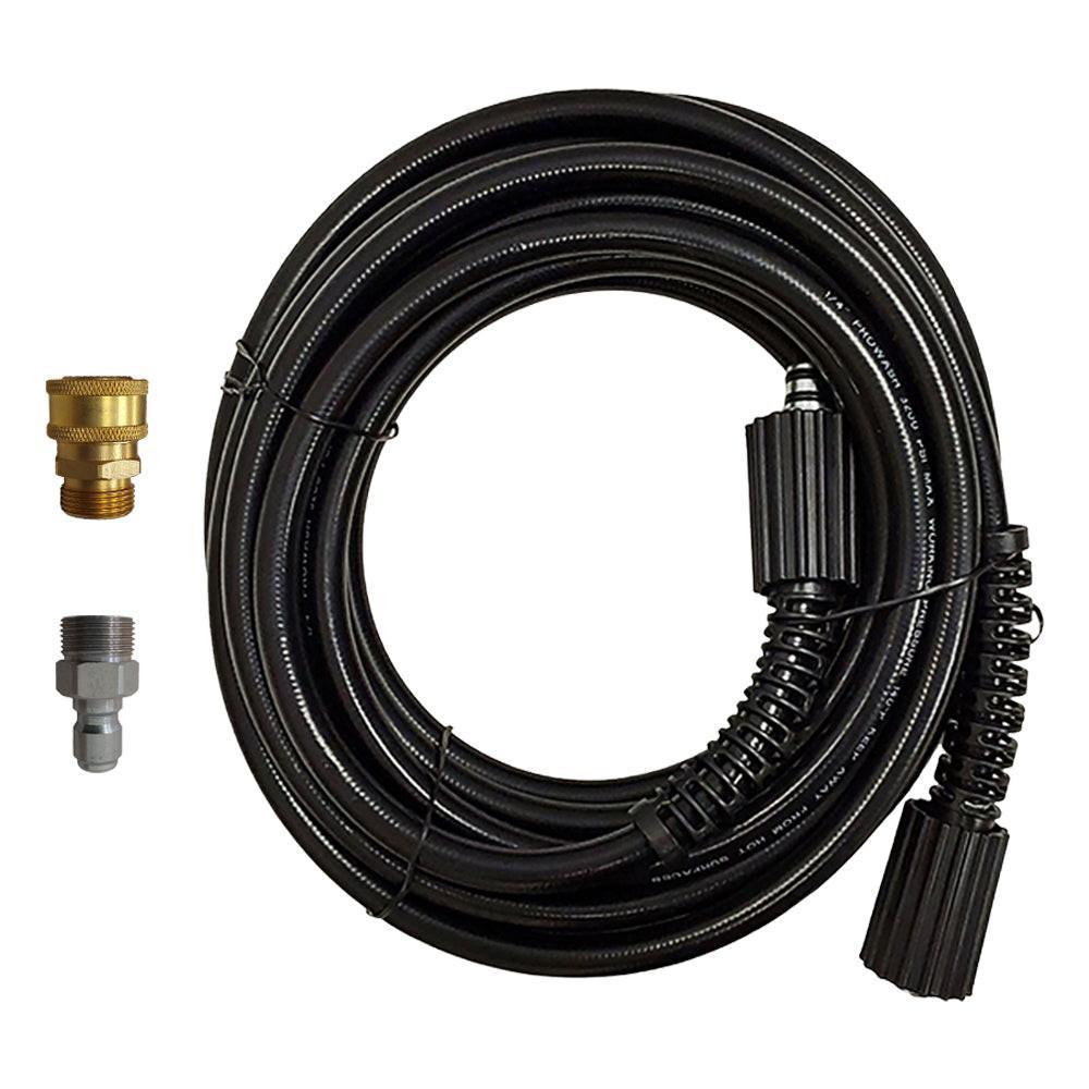 Proven Part 3/8" Female-M22 Brass, Quick Connect Coupler Plug 3/8" Steel Plug X M22 Male Threads and 25' 1/4" M22 x M22 3200 PSI Hose