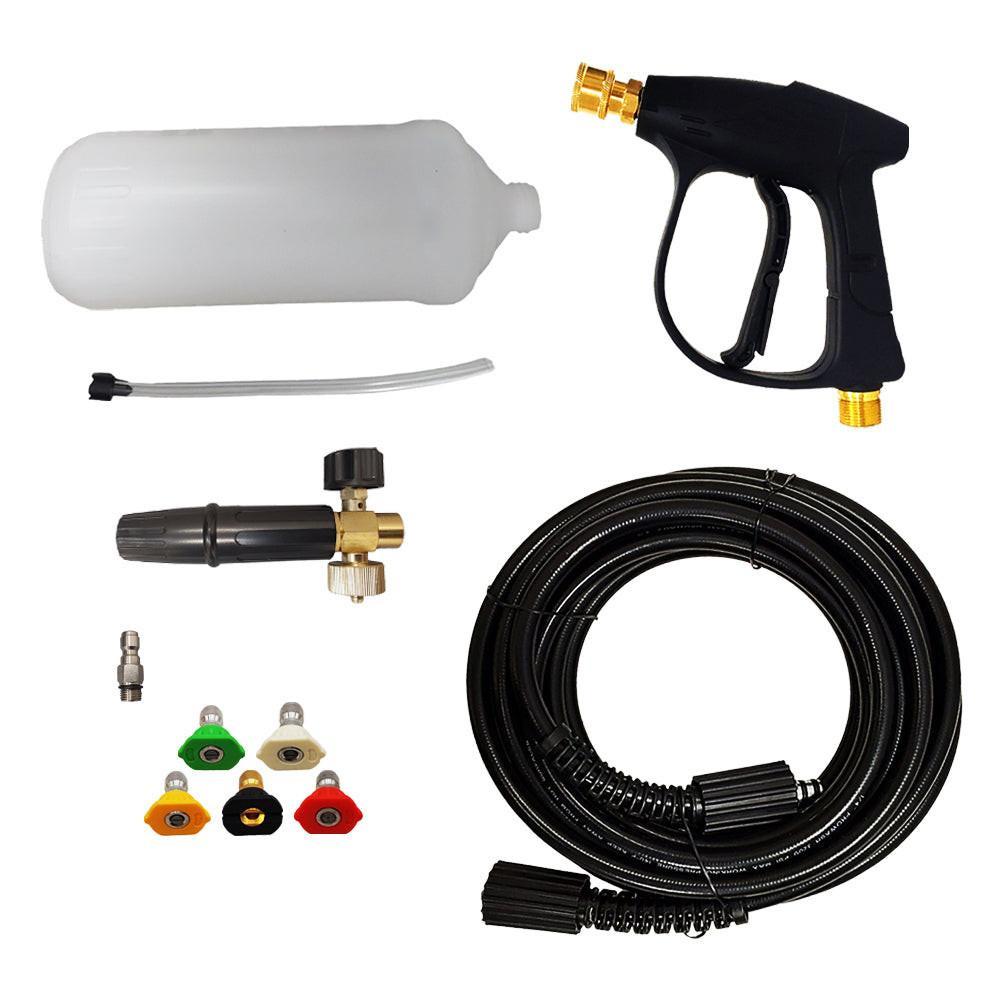 Proven Part Pressure Washer Gun M22 Female With 1/4" Female Quick Connector, 5 Tips and Foam Applicator and 25' 1/4" Hose M22xM22