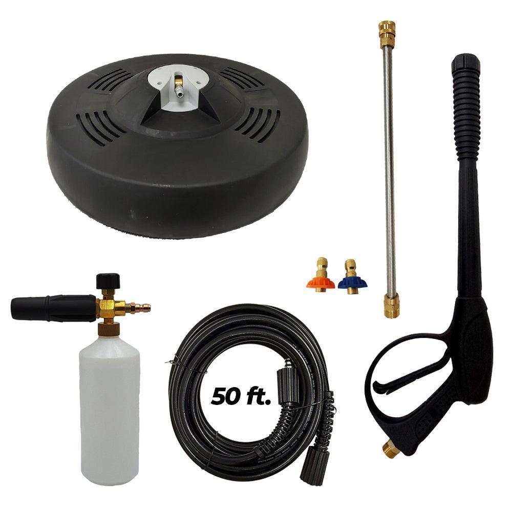 Proven Part 15" Surface Cleaner 3200 PSI, 50' Hose 1/4" M22xM22, Second Story Chemical Nozzle, Foam Lance and 4000PSI Gun and Wand Kit