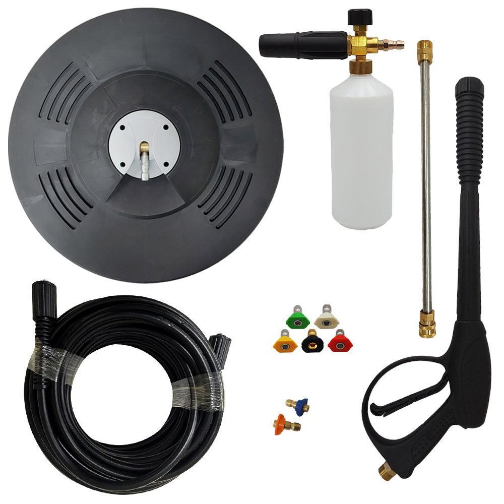 Proven Part 15" Surface Cleaner 3200 PSI, Hose M22 X M22 1/4" X 50', Pro-Gun, Gun-Wand, Quick Connect, 5-Pack Tip Set 025, 2-Pack 2nd Story Nozzle, Foam Lance