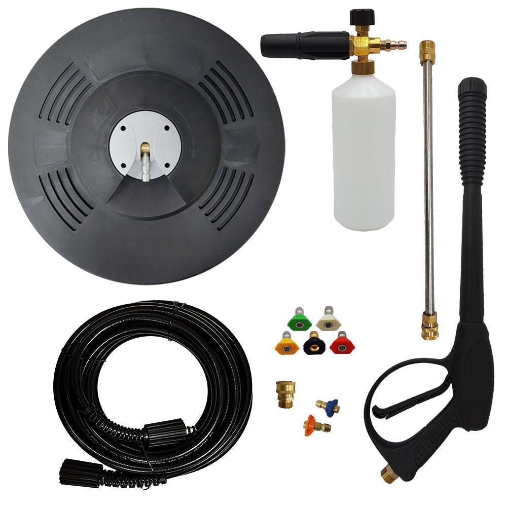 Proven Part 15" Surface Cleaner 3200 PSI, Hose M22 X M22 1/4" X 25', Pro-Gun, Gun-Wand An, Quick Connect, 5-Pack Tip Set 025, 2-Pack 2nd Story Nozzle, Foam Lance