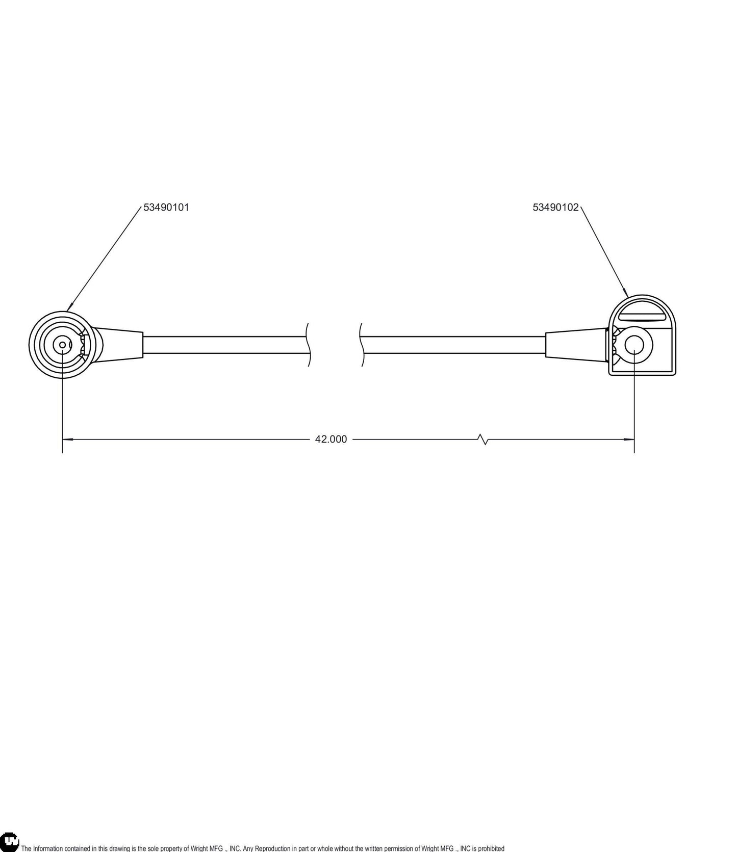 Red Battery Cable 41in (Rep 53490052) 53490063.