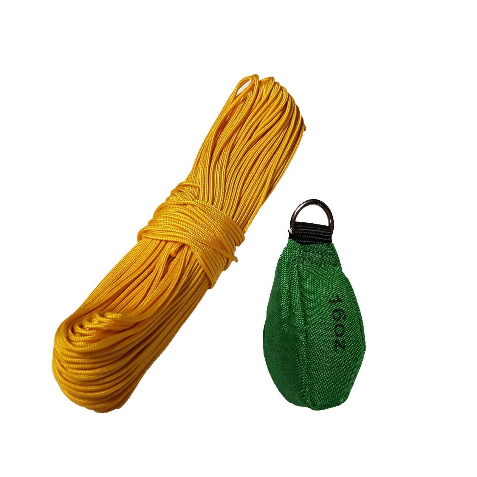 Proven Part 16 Ounce Climbing Tree Arborist Throw Weight Bag and A 150 Feet. By 1/8 In. Yellow Paracord Throw Line Rope.