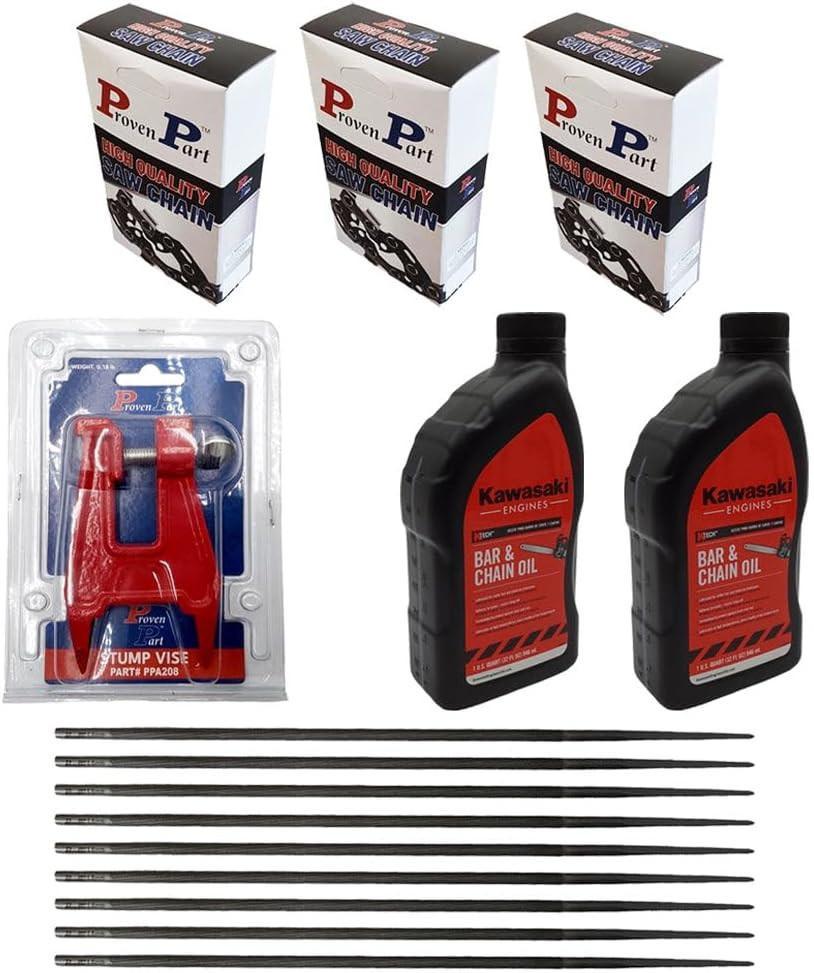Proven Part (3) 18" Full Skip Chain For 18" Bar 0.325" Pitch .050" Gauge 68DL Fits Oregon 20JPX068G (2) Qt Oil (1) Stump Vise (9) Files