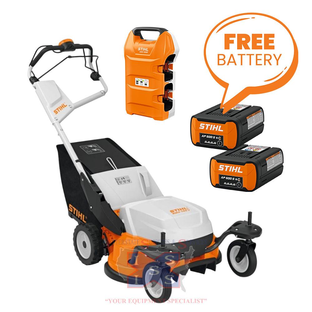 RMA 765 V Lawn Mower + ADA 1000 Adapter + 2 AP 500 S Batteries (Special Promo).