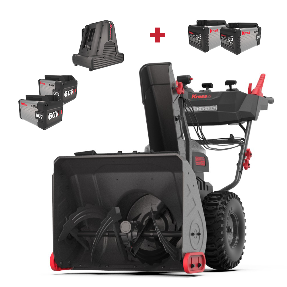Kit especial de 2 quitanieves Kress de 60 V y 24 pulgadas con 2 baterías adicionales de 5 Ah GRATIS. 