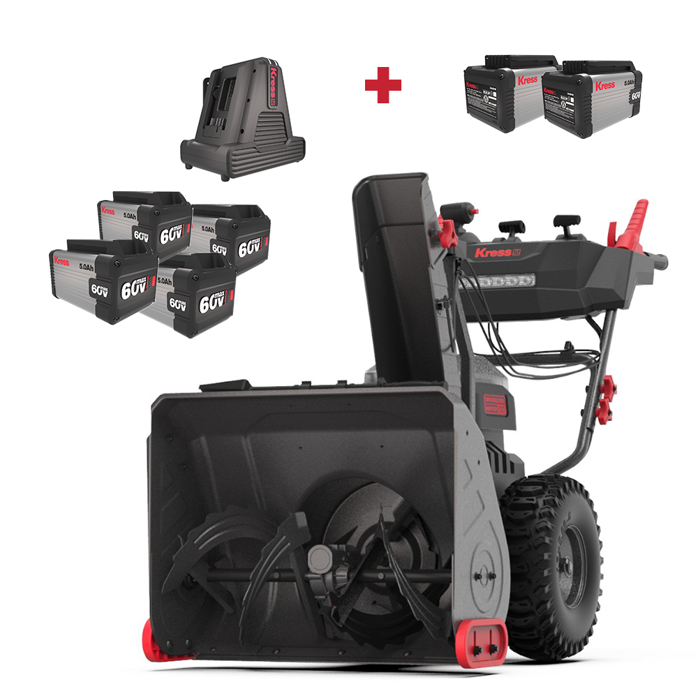 Kit especial de 4 quitanieves Kress de 60 V y 24 pulgadas con 2 baterías adicionales de 5 Ah GRATIS.
