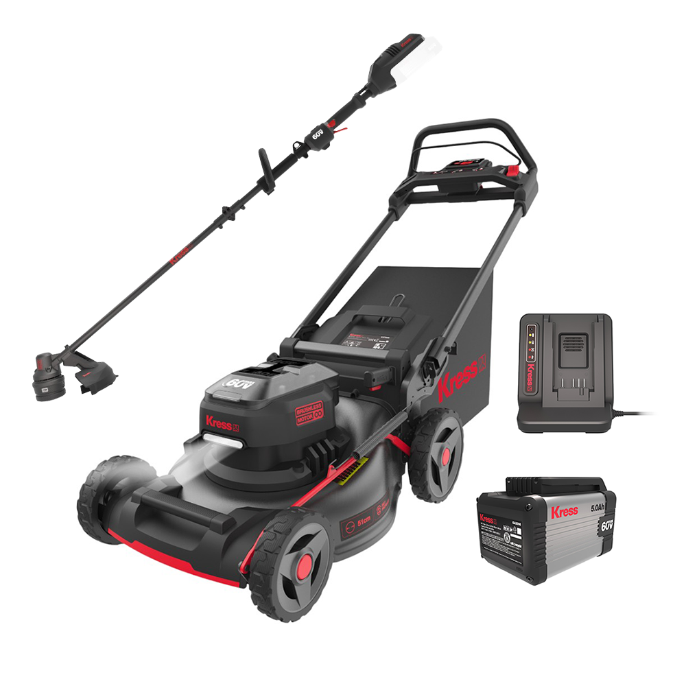 Kress 60V 21-inch Steel Deck Push Mower Kit + FREE String Trimmer