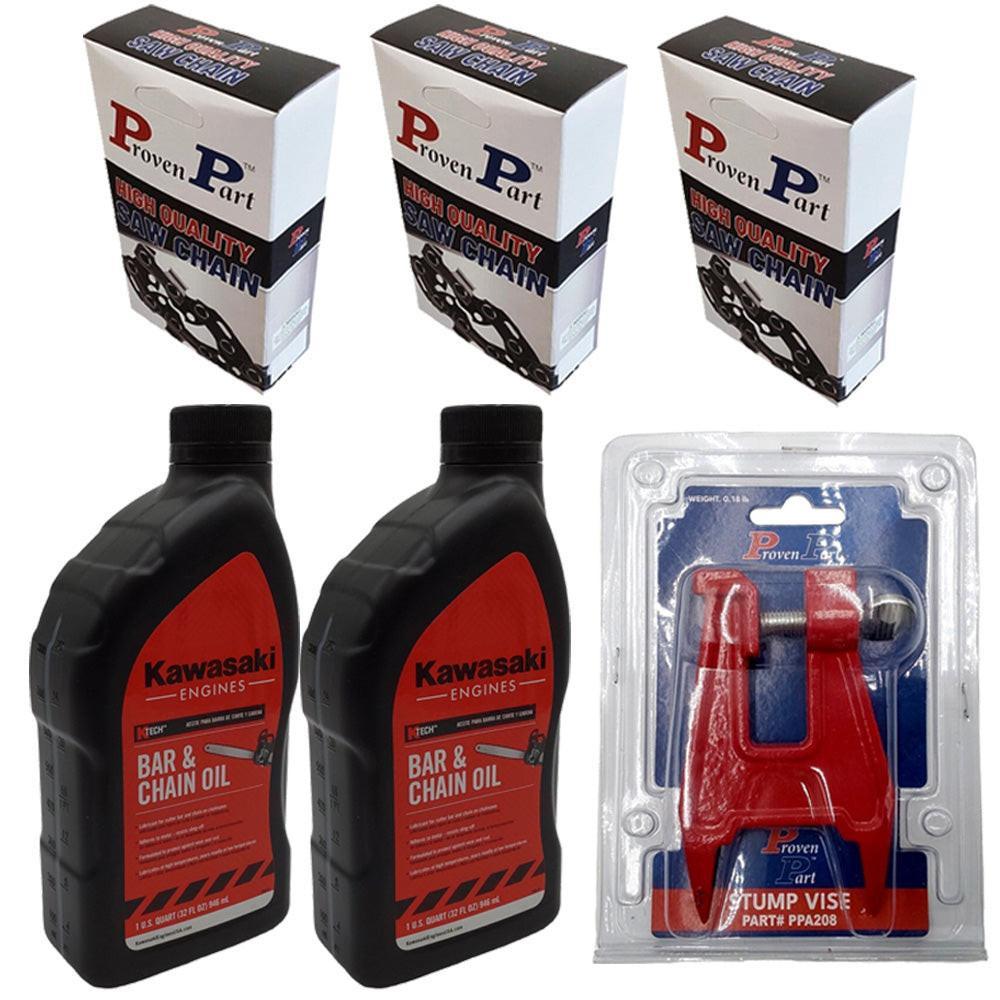 Proven Part (3) 16" Full Skip Chain For 16" Bar 0.325" Pitch .050" Gauge 66DLFits Stihl 3676 005 114 (2) Qt Oil (1) Stump Vise
