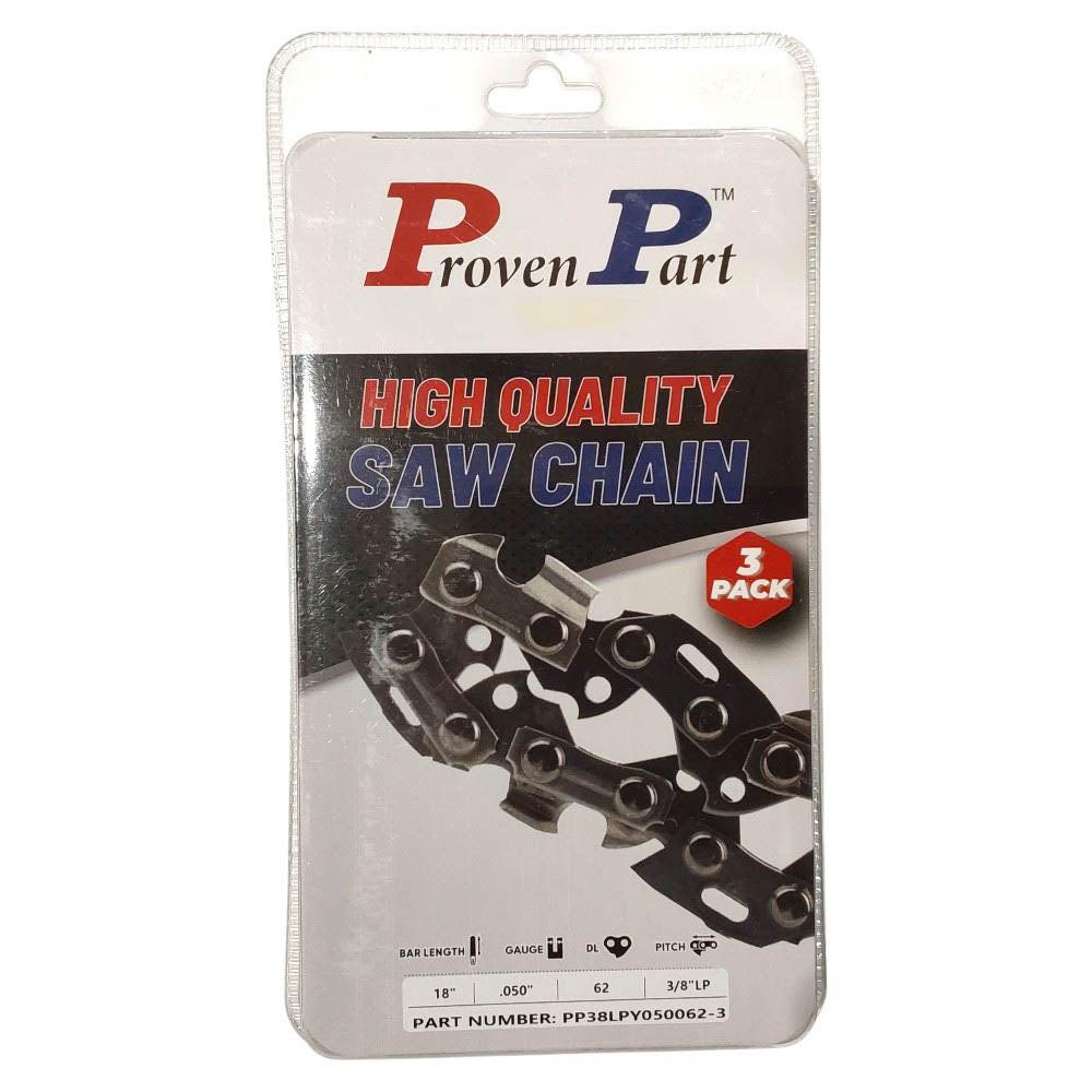 Proven Part 3-Pack of chainsaw Chain 38LP Pitch 050 Gauge 62 DL Fits Black & Decker 90609779.