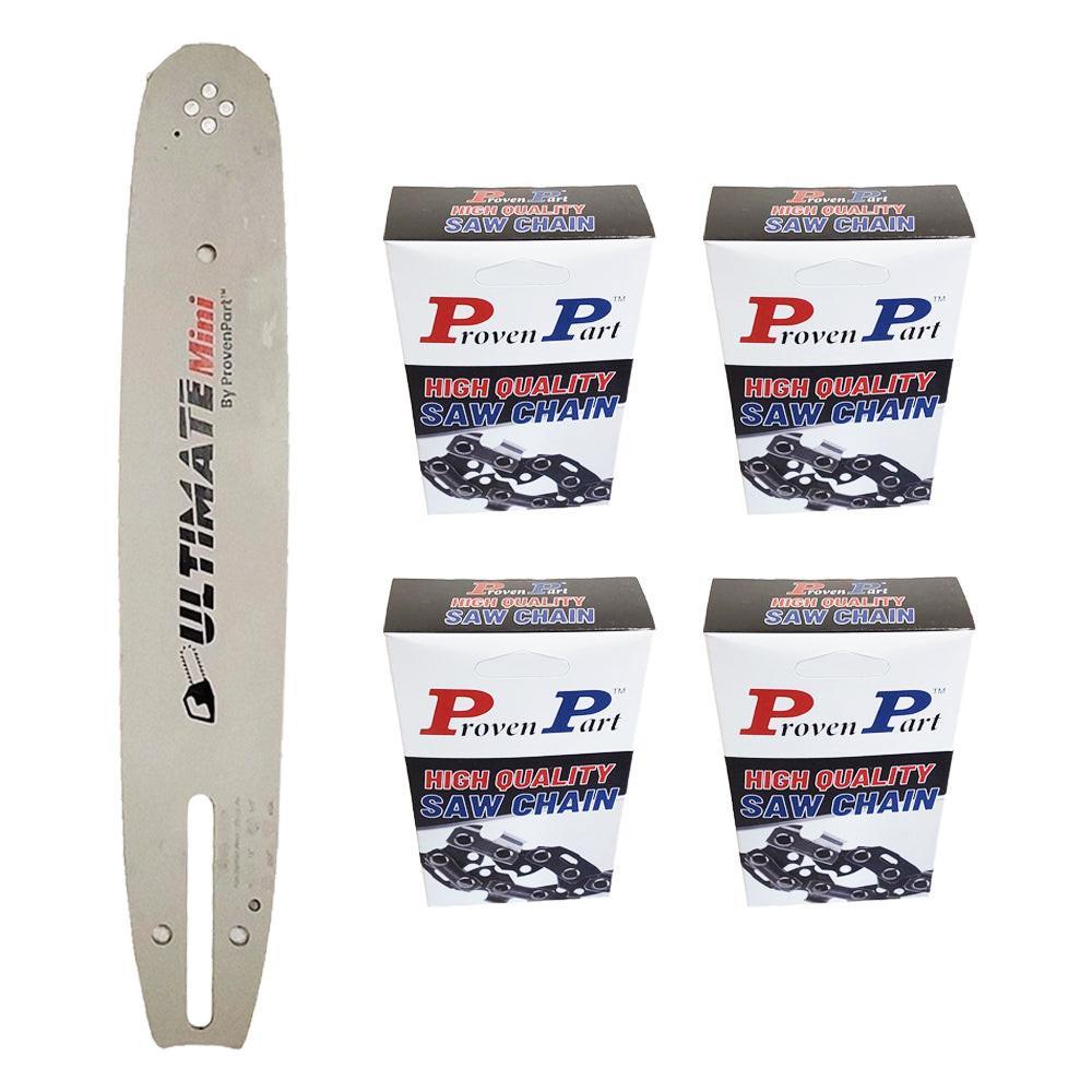 Proven Part 12" Chainsaw Bar And 4 Pack Semi Chisel Chain Combo 3/8" LP .050" 45DL