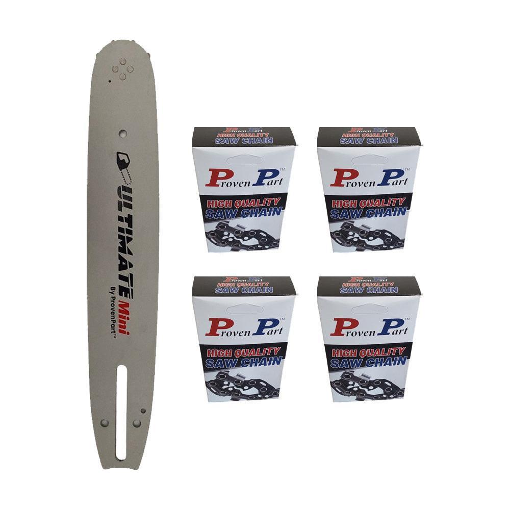 Proven Part 12" Chainsaw Bar And 4 Pack Full Chisel Chain Combo 3/8" LP .050" 45DL