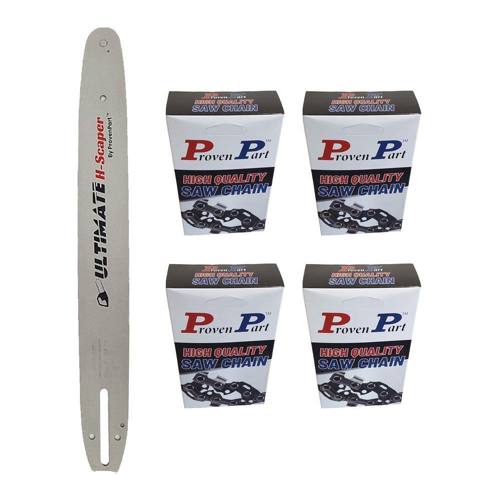 Proven Part 16" Guide Bar And 4 Full Chisel Chains 3/8” LP .043” For Makita E-00094