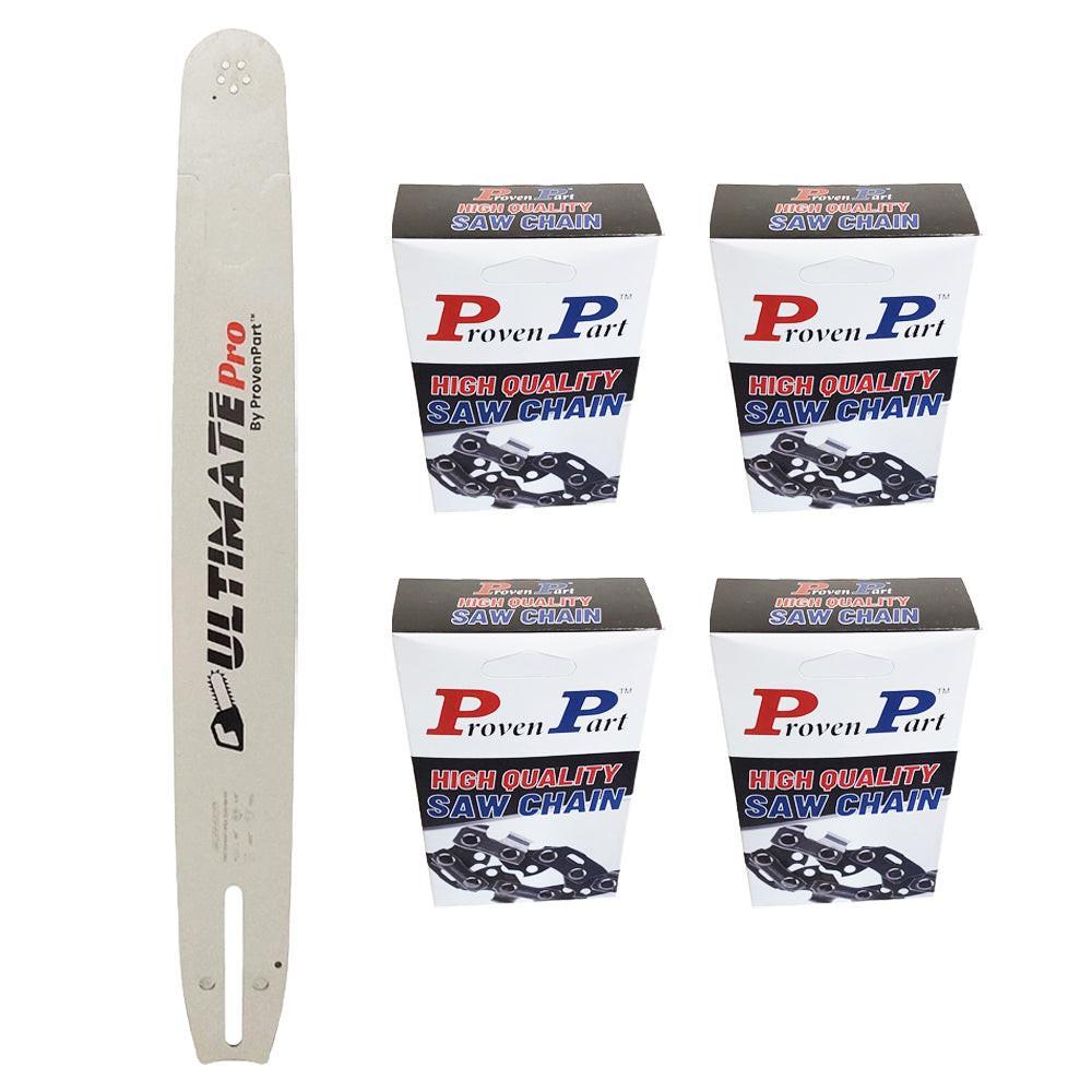 Proven Part 20" Chainsaw Guide Bar And 4 Pack Full Chisel Chain Combo 3/8" .050" 72DL For Husqvarna 596687472