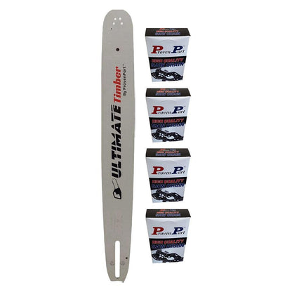 Proven Part 20" Chainsaw Bar and 4 Pack Full Chisel Chain Combo .325" .050" 76DL
