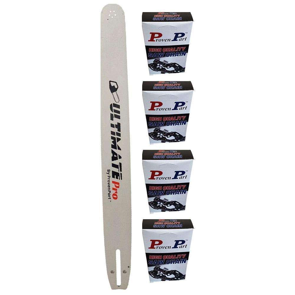Proven Part 24" Guide Bar And 4 Pack Full Chisel Chain Combo 3/8" .058" 84DL Fits 248RNDD009