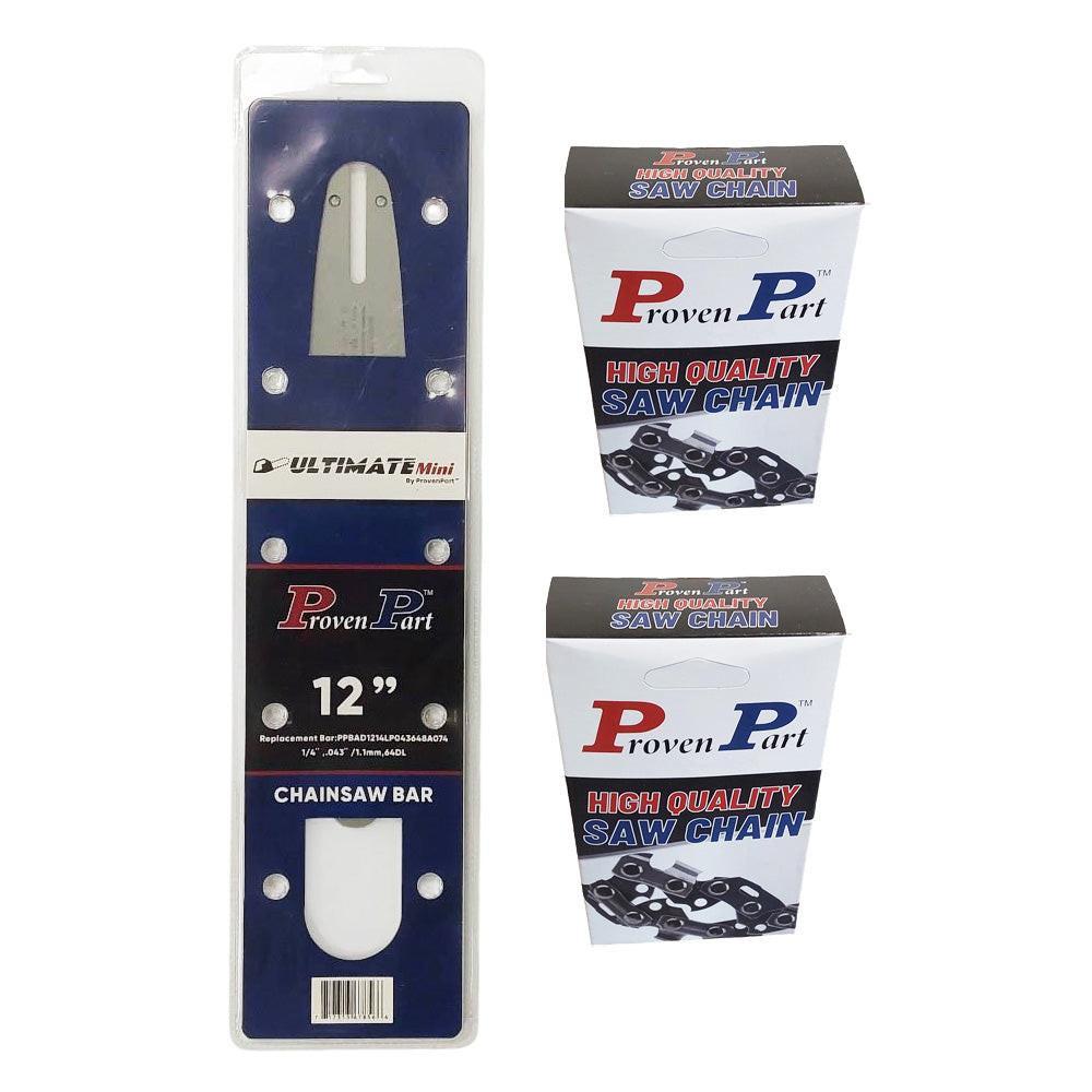 Proven Part 12In Bar and 2 Chains 3/8LP .043 64DL Fits Stihl HT130, HT131, HT156, MSA120C 30050083405