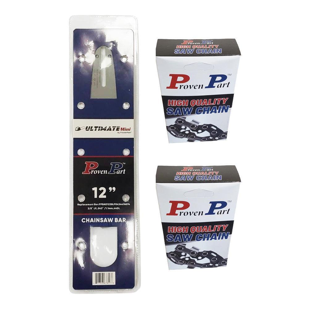 Proven Part 12" Guide Bar And 2 Pack Full Chisel Chain 3/8"LP .043" 44DL Fits Stihl 3005 000 3905
